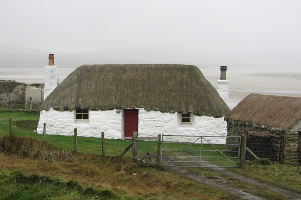 house with turf roof on north uist.